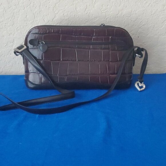 VTG Brighton Burgundy leather crocodile embossed shoulder bag - Picture 2 of 11